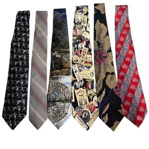 Vintage Necktie Lot 6 pcs Museum Gallery Balmain‎ Jordache Art Endangered
